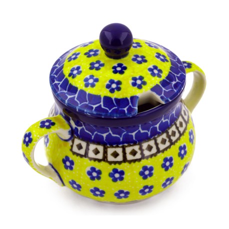 Polish Pottery Sugar Bowl with Lid - Sunburst