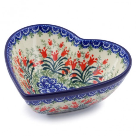 Polish Pottery Heart Bowl - 7" - Crimson Bells