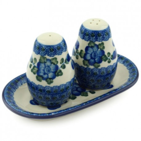 Polish Pottery Salt and Pepper Set - Blue Poppy