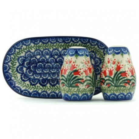 Polish Pottery Salt and Pepper Set - Crimson Bells