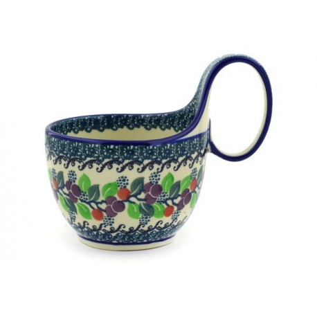 Polish Pottery Bowl 4" with Handle Burgundy Berry