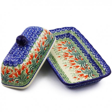 Polish Pottery Butter Dish - American Style - Crimson Bells