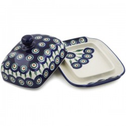 Polish Pottery Butter or Cheese Dish - Euro Style - Peacock