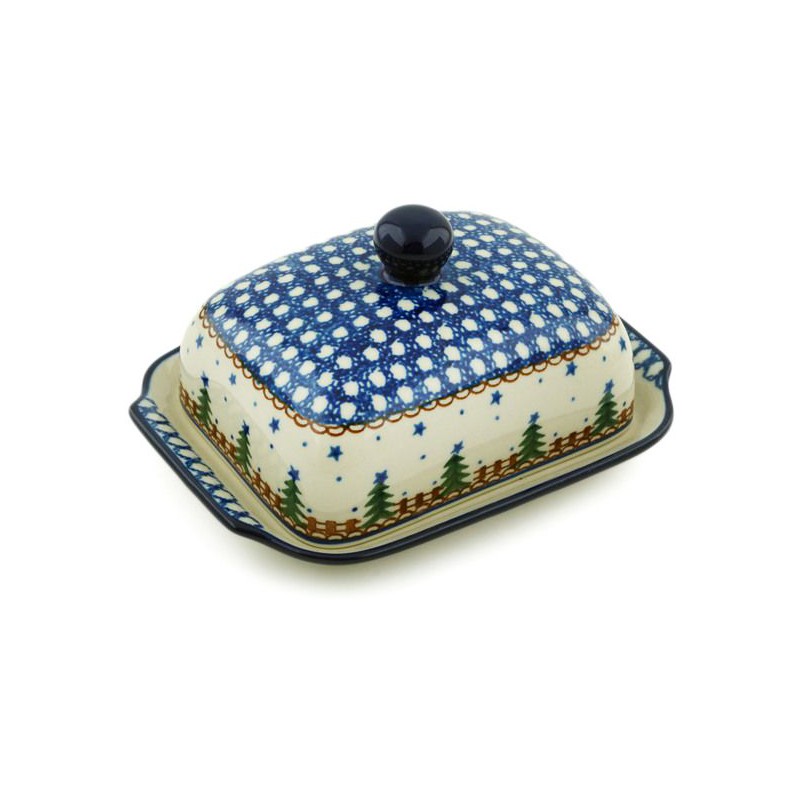 Polish Pottery Butter or Cheese Dish Euro Style Pines