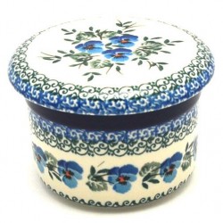 Polish Pottery Butter Crock - French Style - Blue Pansies