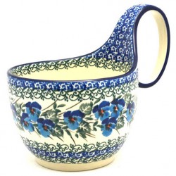Polish Pottery Bowl - 4" with Handle - Blue Pansies