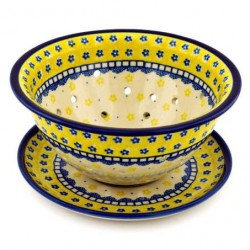 Polish Pottery Berry Bowl / Colander with Saucer - Sunshine