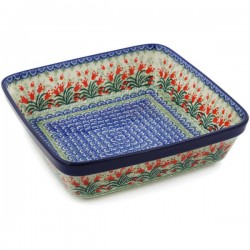 Polish Pottery Square Baker - 10" - Crimson Bells