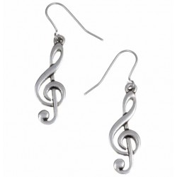 Pewter Treble Clef Drop Earrings