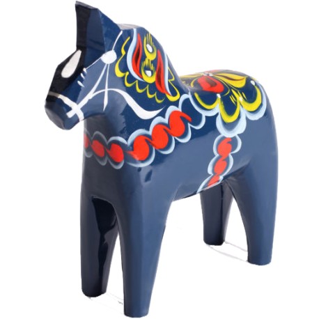 Wooden Dala Horse Figurine - Blue - 5" - Made in Sweden