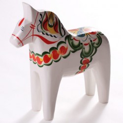 Wooden Dala Horse Figurine - White - 4" - Made in Sweden