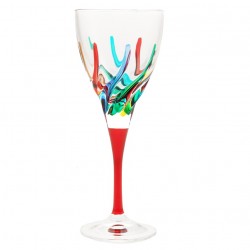 Italian Wine Glass - Multicolor with Red Stem