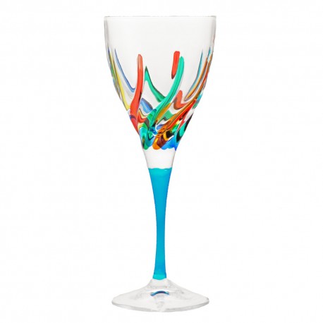 Italian Wine Glass - Multicolor with Turquoise Stem