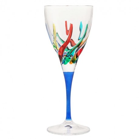 Italian Wine Glass - Multicolor with Blue Stem