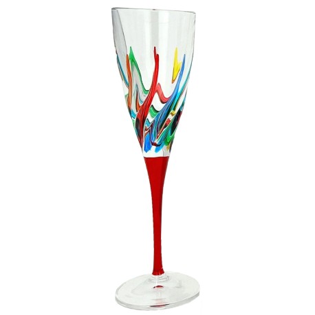 Italian Champagne Glass - Multicolor with Red Stem