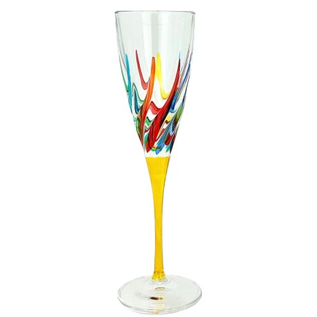 Italian Champagne Glass - Multicolor with Yellow Stem