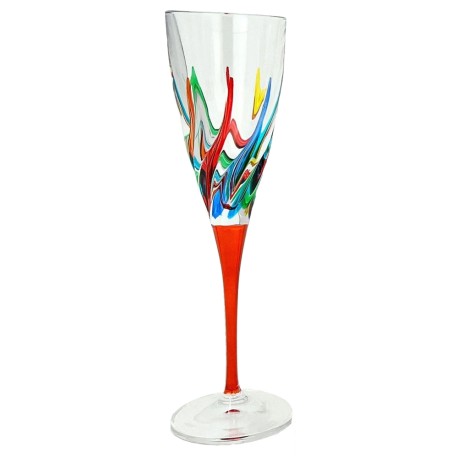 Italian Champagne Glass - Multicolor with Orange Stem