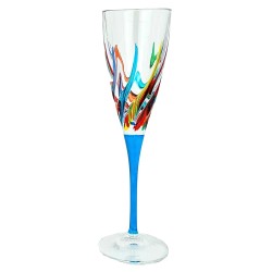 Italian Champagne Glass - Multicolor with Turquoise Stem