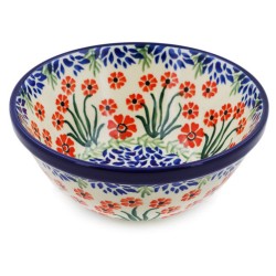Polish Pottery Bowl - 5.5" - Red Daisies