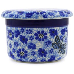 Polish Pottery Butter Crock - French Style - Blue Dragonfly