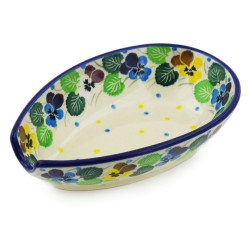 Polish Pottery Spoon Rest - 5" - Colorful Pansies