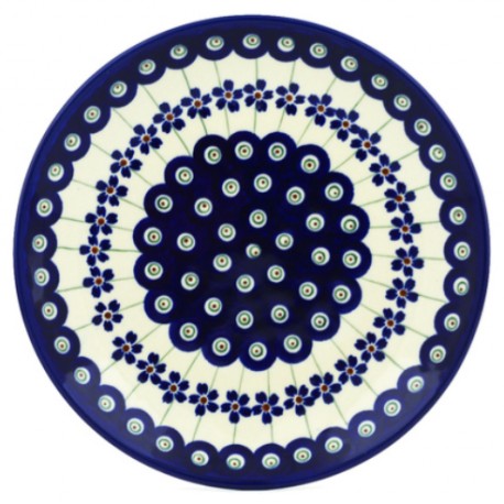 Polish Pottery Plate - 8" - Floral Peacock