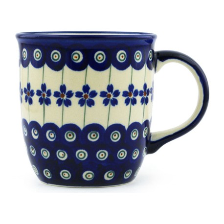 Polish Pottery Mug - 12 oz - Floral Peacock