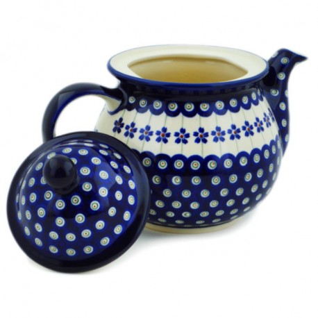 Polish Pottery Tea or Coffee Pot - 58 oz - Floral Peacock