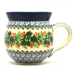 Polish Pottery Bubble Mug - 12 oz - Holly Berry