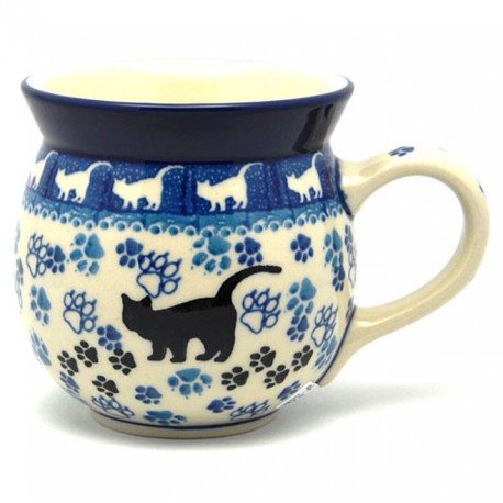 Polish Pottery Bubble Mug - 16 oz - Black Cat