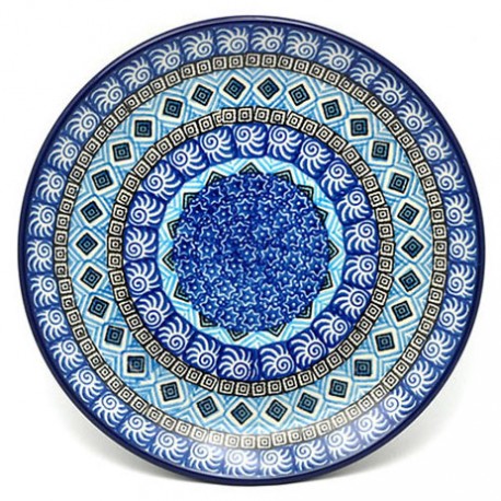Polish Pottery Plate - 8" - Blue Aztec