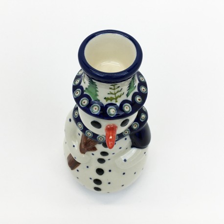 Polish Pottery Snowman Candleholder
