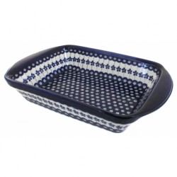 Polish Pottery Rectangular Baker with Handles - 14" - Floral Peacock
