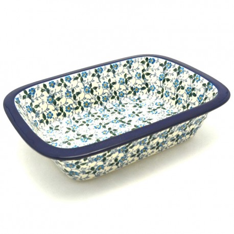 Polish Pottery Rectangular Baker with Grip Lip - 10" - Forget-Me-Not