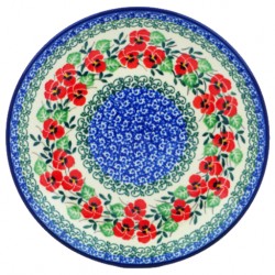 Polish Pottery Plate - 8" - Red Pansies