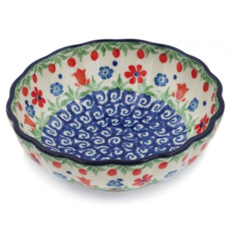 Polish Pottery Scalloped Bowl - 5" - Flower Garden