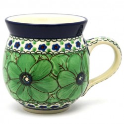 Polish Pottery Bubble Mug - 12 oz - Green Blossoms - Unikat