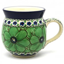 Polish Pottery Bubble Mug - 16 oz - Green Blossoms - Unikat