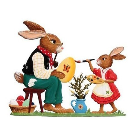 Easter Bunnies Painting Eggs Stand-up Pewter Decoration