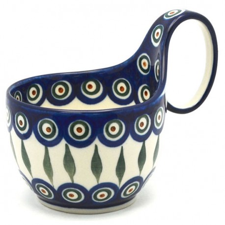 Polish Pottery Bowl - 4" with Handle - Peacock