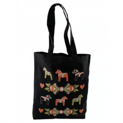 Swedish Dala Horses Black Tote Bag