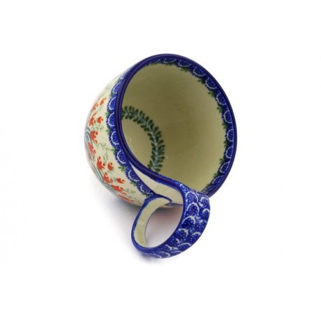 Polish Pottery Bowl - 4" with Handle - Crimson Bells