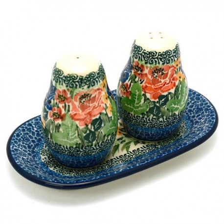 Polish Pottery Salt and Pepper Set - Glorious Garden - Unikat