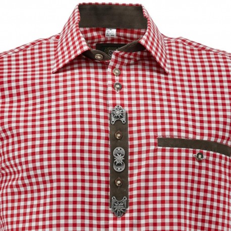 L German Traditional Men's Fest Shirt Red/White