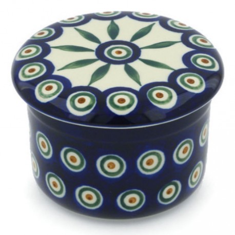 Polish Pottery Butter Crock - French Style - Peacock