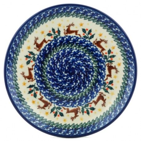 Polish Pottery Plate - 8" - Reindeer Holly