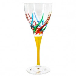 Italian Wine Glass - Multicolor with Yellow Stem
