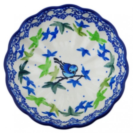 Polish Pottery Scalloped Bowl - 5" - Blue Bird