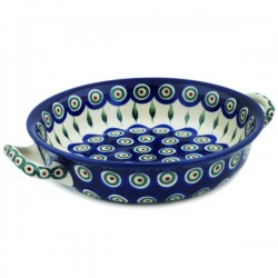 Polish Pottery Round Baker - 8" - Peacock
