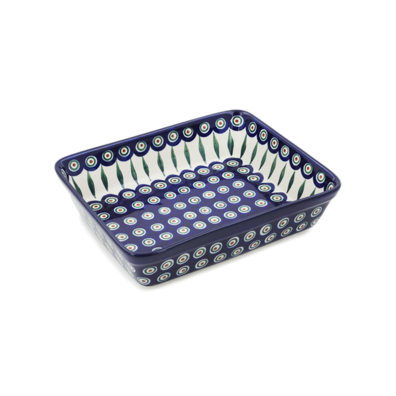 Polish Pottery Rectangular Baker - 11" - Peacock